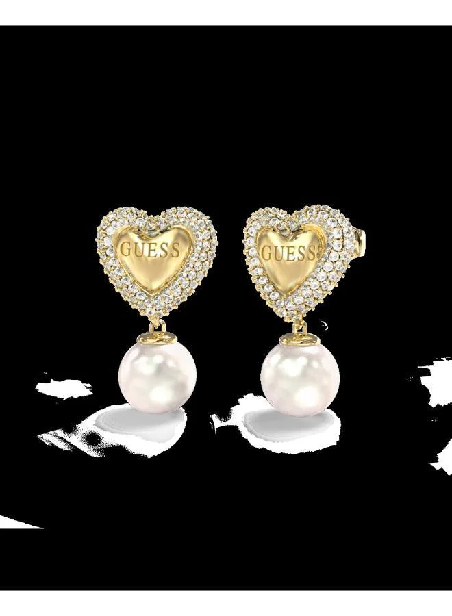 جس Heart & Pearl Stud Earrings